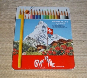 Vintage Caran Dache Prismalo Watercolour Pencil Metal Case Set Of 18 Swiss Made - Picture 1 of 12