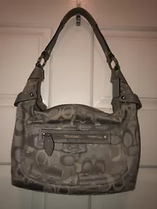 COACH GRAY SIGNATURE SATCHEL HANDBAG PURSE SHOULDER PRE-OWNED - Picture 1 of 5