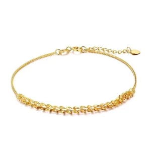 18K Solid Gold Chopin Chain Phoenix Tail Bracelet Heart Beautiful Charm Jewelry - Picture 1 of 7