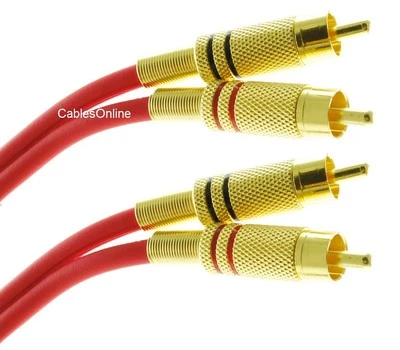 Dual-RCA Male/Male Gold-Plated Ultra-Flexible Red Audio Cable, AV-4xxR - Image 1 of 3