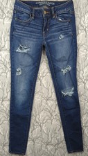 American Eagle Outfitters Jegging Jeans Women's 2 Blue Low Rise Faded Ripped 