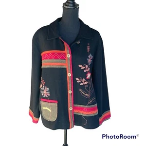 Breckenridge Embroidered Cocktail Buttons Sz Large Christmas Jacket Coat Black - Picture 1 of 15