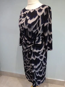 Laura Ashley Navy Abstract Dress Size 16 Fully Lined Buckle Detail 3/4 Sleeves - Picture 1 of 5