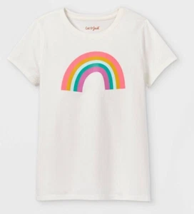 Cat & Jack Size XXL (18) Rainbow T-Shirt Short Sleeve Cream NEW - Picture 1 of 3