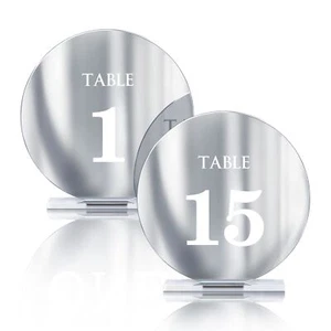 Acrylic Wedding Table Numbers 1-15 with Stands4.8"Round Mirror Silver Table N... - Picture 1 of 9