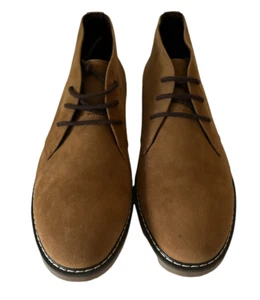 Boohoo Men's Tan/Brown Faux Suede Lace Up Boots Shoes Size 10 Gum Sole - Picture 1 of 9