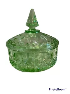 Vintage Vaseline Indiana glass candy dish bowl with lid 6 x 6 - Picture 1 of 5