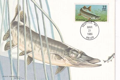 USA 1986 FIVE FIRST DAY COVERS ON MAXI CARD, FISH - Image 1 of 4