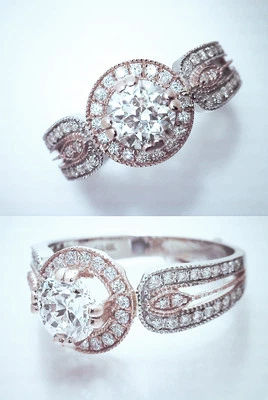 Precioso anillo Eng de diamantes HALO de oro rosa y blanco de 1,45 ctw EGL/UGS VVS2 F $17.300ctw Foto 1 de 4