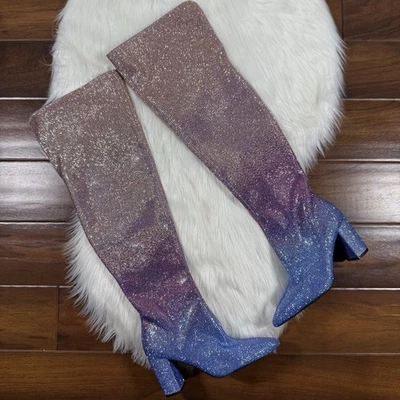 Gianni Bini GB Mujer Talla 6 M Azul Rosa Ombre Estrás Botas Hasta la Rodilla Amante Foto 1 de 4