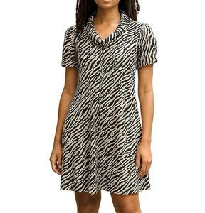 Calvin Klein Zebra Pullover Kleid Babydoll Struktur Schwarz Weiß Wasserfallausschnitt Gr. L - Bild 1 von 12