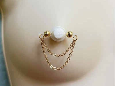 Fake Nipple Rings, Non Piercing Nipple Jewelry Gold with Chains, Adjustable - Image 1 of 4