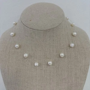 Vintage White Pearl Necklace 16" Floating Pearls Choker Elegant Simple Design - Picture 1 of 7