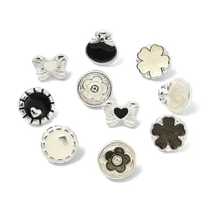 40x Alloy Shank Button 1-Hole Enamel Black Flower Butterfly Heart Bowknot Button - Picture 1 of 8
