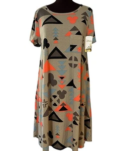 LuLaRoe Disney Carly Dress XL Minnie Mouse Geometric Gray Orange New Sz 18-20 - Picture 1 of 11