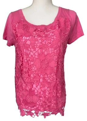 Top rosa superpuesto de encaje manga corta para mujer S elegante de agosto seda oficina informal Foto 1 de 4