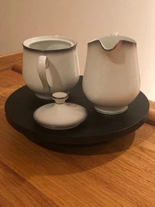 Juego de 3 piezas crema y azúcar con tapa Sango China Japón Grey Mist 6175 ~ DE COLECCIÓN - Imagen 1 de 15