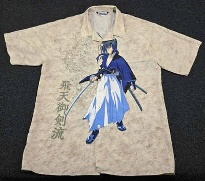 Million Guy Japanese Samurai Camp Shirt XXL 16 1/2 Beige Manga Anime Y2K - Image 1 of 4