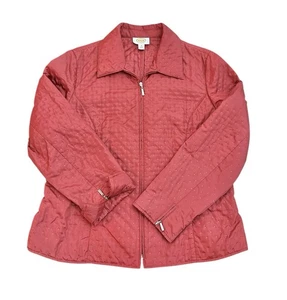 Chaqueta acolchada acolchada acolchada Talbots cremallera completa para mujer 16 rojo punteado luz navideña de colección - Imagen 1 de 7