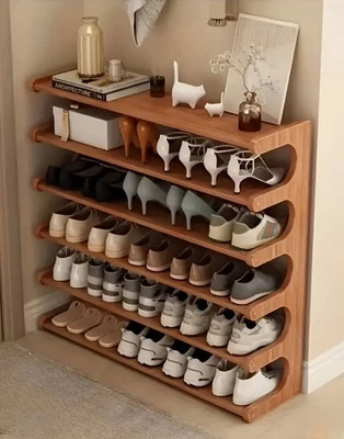 6-Tier Bamboo Shoe Rack Organizer Shoe Shelf Entryway Hallway Free Standing