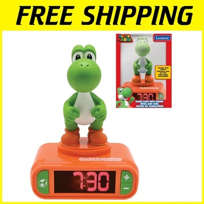 Yoshi Nightlight Alarm Clock, Super Mario Sounds, LCD Screen - Image 1 of 4