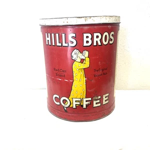 Huge Antique HILLS BROS BROTHERS 15lb Vtg RED COFFEE Display TIN CAN 1939 W/ LID - Picture 1 of 17