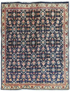 Vintage Handmade Oriental Rug 3'6X4'3 ft Purple-Navy Floral Wool Small Carpet - Picture 1 of 11