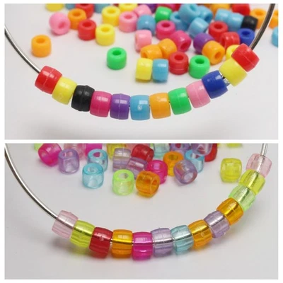 500/1000pcs Acrylic Barrel Pony Beads - 6x5mm Mixed Colors for Kids Crafts - Image 1 of 4