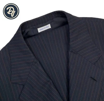 Mens 42 L Brioni Navy Blue Multi Stripe Super 150's Wool Suit Made Italy - Image 1 of 4
