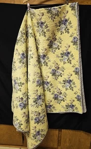 Laura Ashley Linley Reversible Quilt Floral Blue Yellow 59x78" Cottage Core Baby - Picture 1 of 6