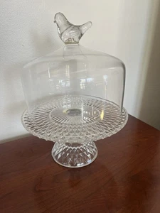 Piatto da torta con cupola e manico uccellino vetro Indiana stupendo - Foto 1 di 6