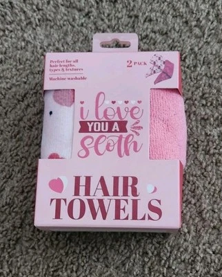 2PCS Hair Absorbent Towel Turban Wrap Soft Shower Bath Sloth Love Pink Heart - Image 1 of 4