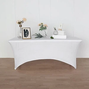 WHITE 6 ft Fitted SPANDEX TABLECLOTH Open Back Table Cover Party Event Supplies - Picture 1 of 8