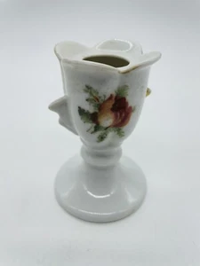 Vintage Norcrest Dresden Rose Porcelain Candle Holder with Gold Trim - Picture 1 of 8