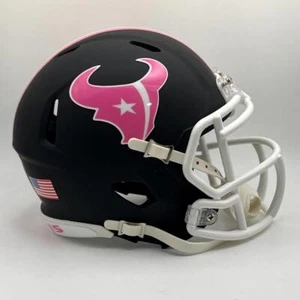 Houston Texans CUSTOM Matte Black - White & Pink Mini Football Helmet - Picture 1 of 3