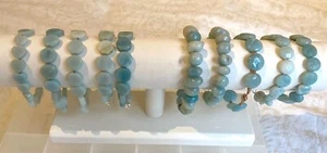 Blue Natural Amazonite Bead Threaded Bracelets with Silver Plated Lobster Clasps - Picture 1 of 21