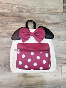 Disney Minnie Mouse Mini Backpack Purse Bag Cream Maroon Polka Dots | Bioworld - Picture 1 of 9