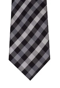 John Ashford black gray plaid tie classic polyester washable new - Picture 1 of 4