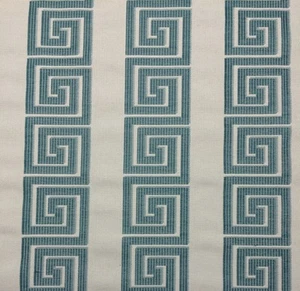 WAVERLY GRIECHISCHER SCHLÜSSELSTREIFEN INSEL BLAU D4133 JACQUARD MÖBELSTOFF 1,3 YD 57 ZOLL W - Bild 1 von 5