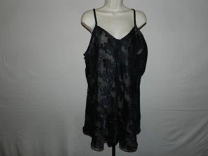 VTG Gloria Vanderbilt 22/24 teddy romper black semi sheer lingerie snap crotch - Bild 1 von 5