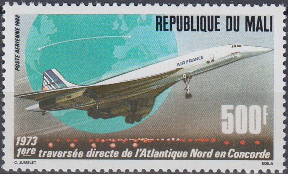 Malí 15th Ann 1st North Atlantic Crossing Concorde 1988 MNH-6 euros Foto 1 de 1