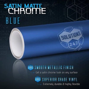 Blue Satin Matte Chrome Metallic Vinyl Film Wrap Sticker Air Free - 24" x 60" In - Picture 1 of 8