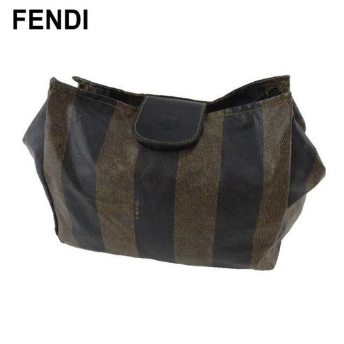 Fendi Pochette Pochette Cosmetica Donna Uomo Pecan Marrone Nero Rivestito Tela e Pelle