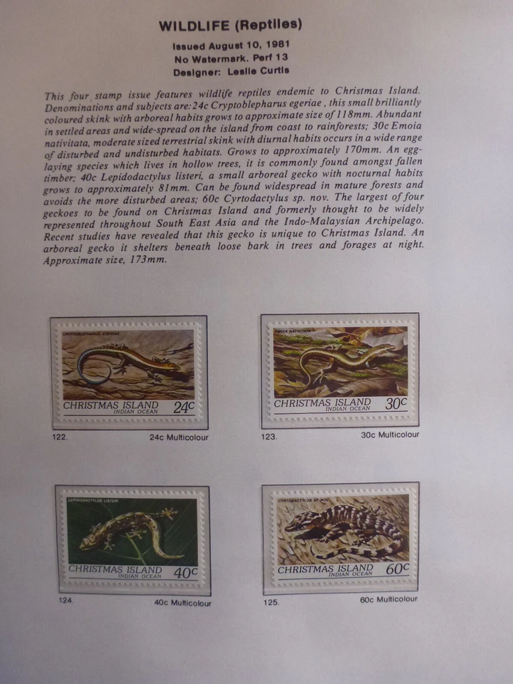 NAVIDAD Is. Wildlife 1981 - Juego de 4 estampillas de reptiles como nuevas Foto 1 de 1