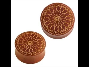 Tapón de madera pétalo mandala flor madera sawo rojo marrón grabado dorado - Imagen 1 de 11