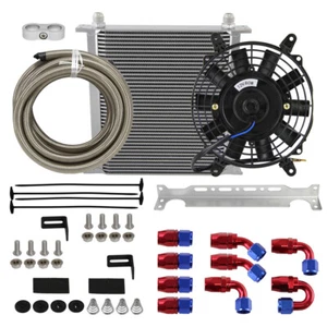 Universal 40 Row AN10 Oil Cooler Kit +Bracket+7" Electric Fan Kit For Truck Van - Picture 1 of 10