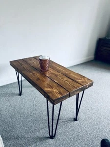 HANDMADE Wooden Coffee table with Hairpin legs 80CM X 41CM -DARK OAK - Picture 1 of 3