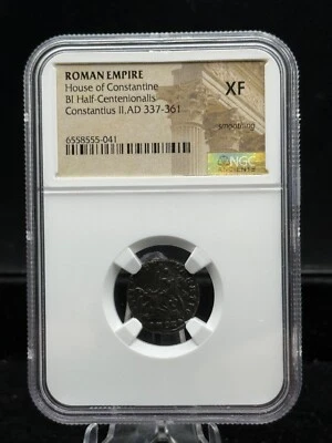 337-361 AD NGC ANCIENTS Choice XF - ROMAN EMPIRE - BI Nummus Caesar Coin - Изображение 1 из 2