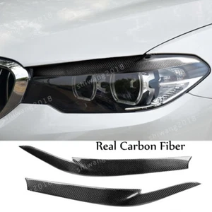 Carbon Fiber Headlight Eyelids Eyebrow Trim For BMW 5 Series G30 G38 530i 2018+ - Foto 1 di 12