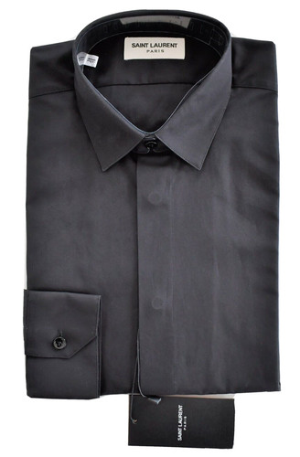 SAINT LAURENT (YSL) Camicia elegante SAINT LAURENT Paris tinta unita NERA 100% cotone 38 15 nuova